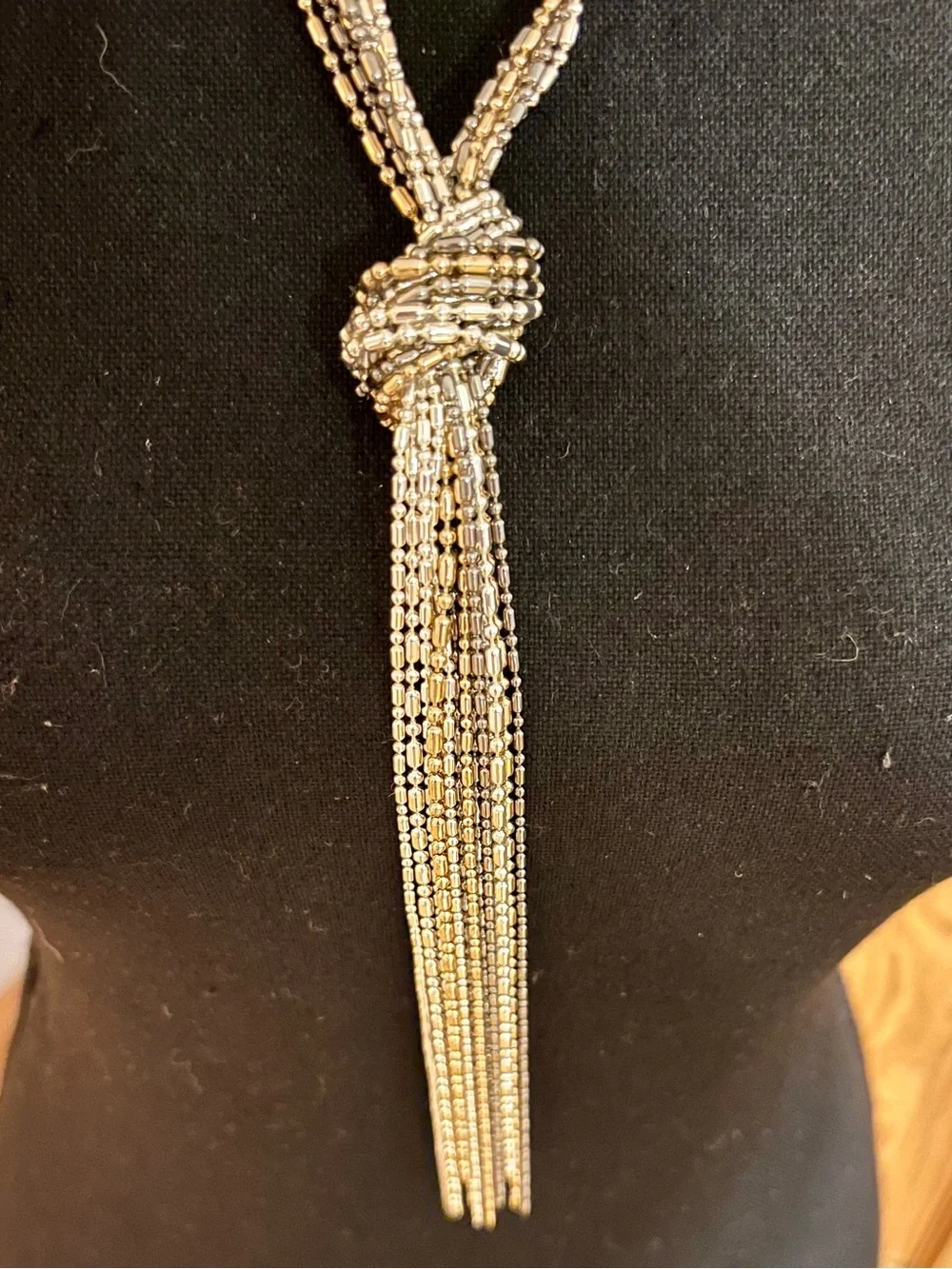 Modern Silver Multi Strand Fluid Chain Lariat Necklace Statement Knot Tassel Fri